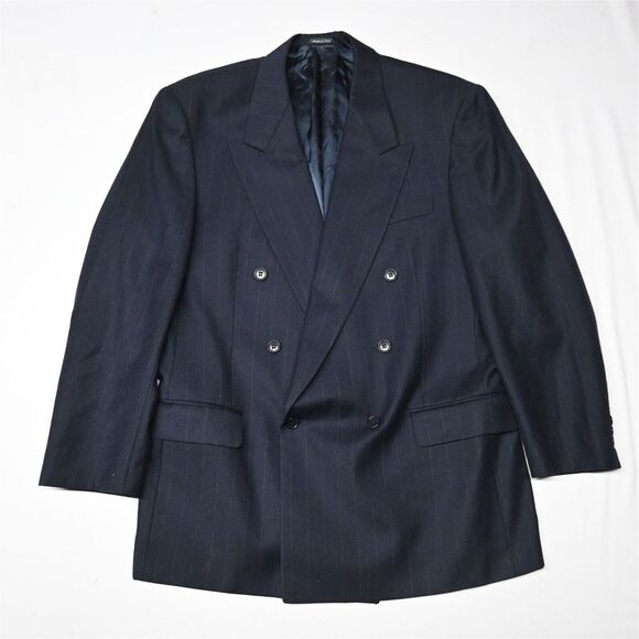 Laberti 42R Stripe Wool‎ Flannel Italy Double Breasted Blazer Sport Coat Jacket